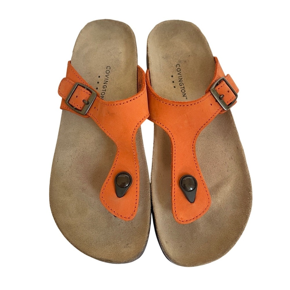 Covington Orange Leather Thong Sandal 7.5